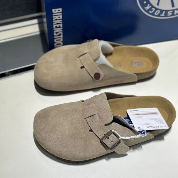 🥯🥯Birkenstock Boston Taupe Suede Leather Soft Footbed Clogs Shoes - Picture 4 of 6